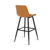 30" whiskey brown faux leather bucket bar stool with black metal legs – back angle (stock photo)