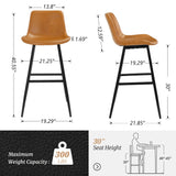 30" whiskey brown faux leather bucket bar stool with black metal legs – dimensions: about 40.5" tall, 30" seat height, 300 lb capacity (stock photo)