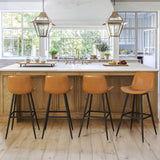 Whiskey brown bucket bar stools at a kitchen island – shown as a set of 4; this listing is a set of 2 (stock photo)