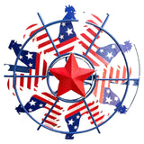 Alpine patriotic wind chime – Roosters design, close-up of the spinning flag-print roosters and red star