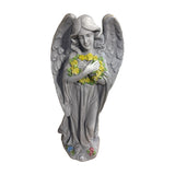 Alpine solar LED angel statue holding a yellow rose wreath – real photo, front