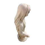 Alpine Virgin Mary garden statue, antique white, open arms – real photo, side