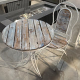 Alpine weathered wood blue and white bistro table with 1 chair – actual item