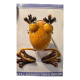 Alpine metal garden frog décor, Yellow/Gold, new on the original card