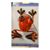 Alpine metal garden frog décor, Orange, new on the original card