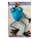 Alpine metal garden frog décor, Blue, new on the original card