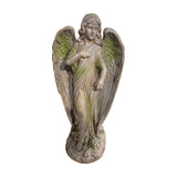 Alpine solar LED old world angel statue with mossy aged finish – real photo, front