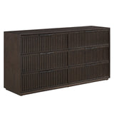 Henredon Ryland 71" 6-drawer dresser, walnut finish with fluted drawer fronts – front angle on white (stock)