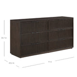 Henredon Ryland 71" 6-drawer dresser, walnut finish with fluted drawer fronts – dimensions 71 in W x 20.2 in D x 35.7 in H (stock)