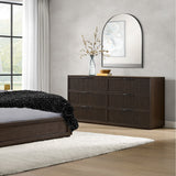 Henredon Ryland 71" 6-drawer dresser, walnut finish with fluted drawer fronts – shown in a bedroom setting (stock)