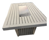 Sirio Soho rectangular propane fire pit table in gray – real photo, second angle with burner lid on, on white