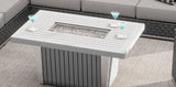 Sirio Soho rectangular propane fire pit table in gray – shown with the matching Sirio Soho seating (sold separately; stock photo)