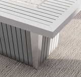 Sirio Soho rectangular propane fire pit table in gray – corner detail with brushed stainless corner post (stock photo)