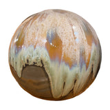 Alpine tan and cream drip glaze ceramic gazing globe – real photo, third angle
