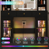 Black vanity desk – RGB color lighting in the glass display cabinets (manufacturer image)