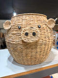 Woven pig basket with lid – real photo, front view