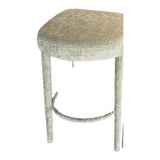 Set of 2 backless upholstered counter height stools in light sage green fabric – real photo, single stool with footrest ring, on white