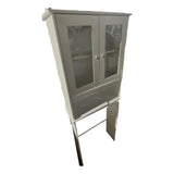 Walsunny white over-the-toilet storage cabinet with glass doors – real photo of this cabinet, fully assembled, on white