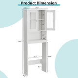 Walsunny white over-the-toilet storage cabinet with glass doors – manufacturer dimension diagram (stock photo)
