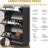 Wodeer black shoe storage cabinet with 3 flip drawers – shoe storage capacity (stock photo)