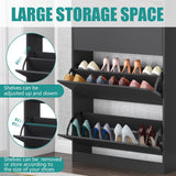 Wodeer black shoe storage cabinet with 3 flip drawers – adjustable and removable shelves (stock photo)