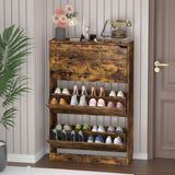 Wodeer rustic brown shoe storage cabinet with 3 flip drawers – shown in an entryway (stock photo)