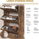 Wodeer rustic brown shoe storage cabinet with 3 flip drawers – shoe storage capacity (stock photo)