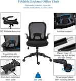 IPKIG Foldable Office Chair - Home Office Desk Chairs with Wheels and Flip-Up Arms - Foldable Backrest Mesh Computer Chair Adjustable Swivel Rolling Home Executive