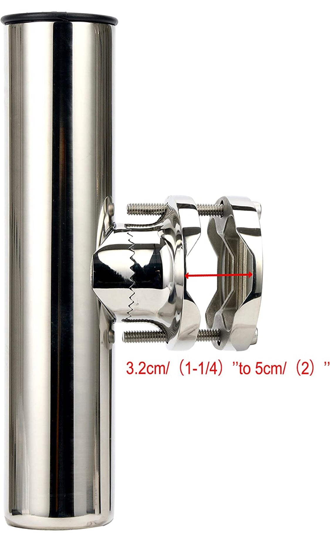 Amarine Made (2x) Stainless Rail Mount Clamp on Fishing Rod Holder for Rails 1-1/4" to 2"