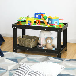 Solid Wood Kids Activity Play Table Block Table Multifunction W/Storage Black