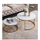 2-Piece 31.5 in. Modern Golden Metal Frame Round Marble Color Top Nesting Coffee Table Set