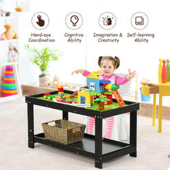 Solid Wood Kids Activity Play Table Block Table Multifunction W/Storage Black