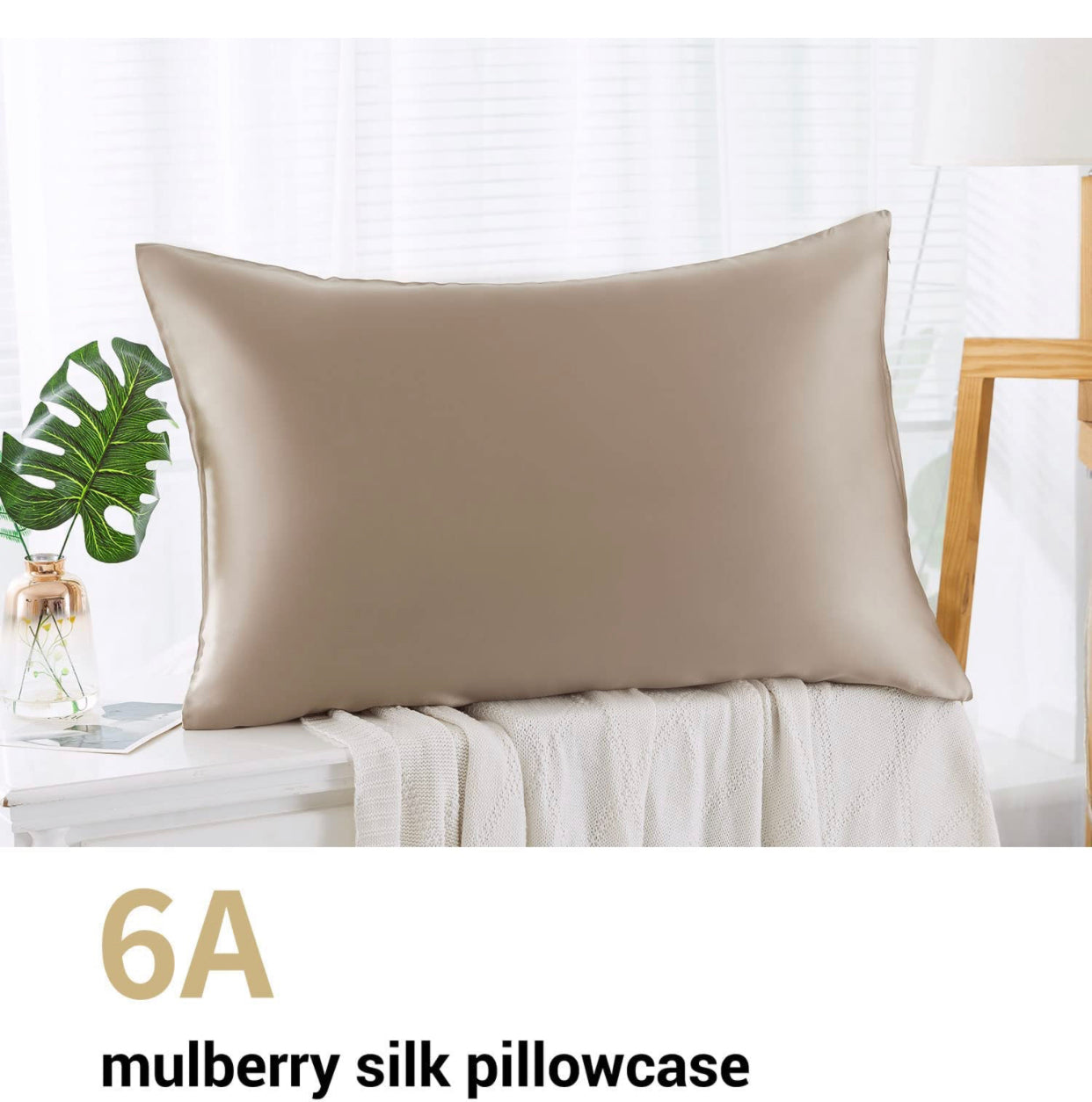 Mulberry Silk Pillowcase - 20” by 30” - Queen Pillowcase - Taupe, Light Green, Ivory, White)