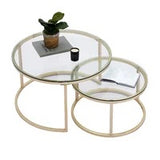 2pc Round Glass Accent Golden Nesting Table Coffee Set