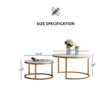 2-Piece 31.5 in. Modern Golden Metal Frame Round Marble Color Top Nesting Coffee Table Set