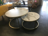 A Set of 2, 31.5” and 23.6” Modern Nesting Coffee Tables Gold Metal Frame with Marble Color Top