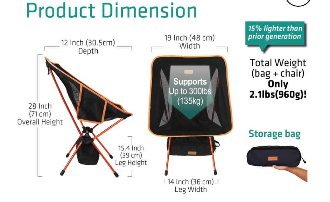 Trekology Yizi Go Foldable Camping Outdoor Hiking Beach Chair with Carrying Bag